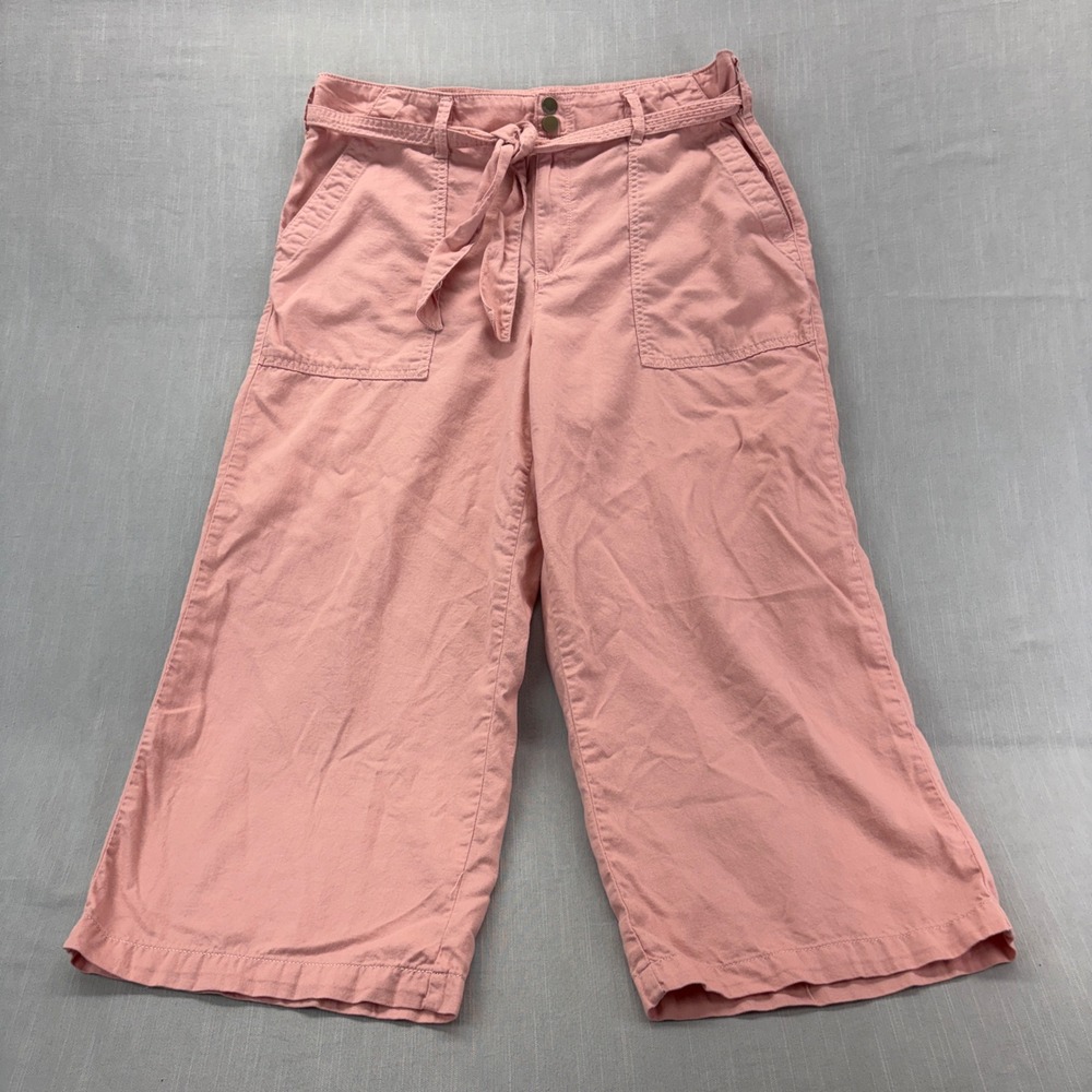 Seven 7 Pants Womens 16 Wide Leg Pink Cotton Tencel Tie Waist Culottes